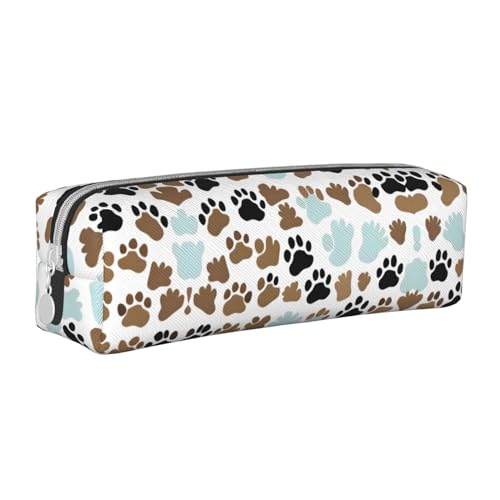 HLBSDM Federmäppchen mit Hundeknochen-Pfotenabdruck, Leder, mit Reißverschluss, großer Kapazität, langlebig, praktisch, tragbar von HLBSDM