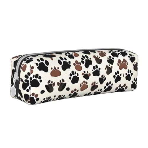 HLBSDM Federmäppchen mit Hundepfotenabdruck, Leder, mit Reißverschluss, großer Kapazität, langlebig, praktisch und tragbar von HLBSDM