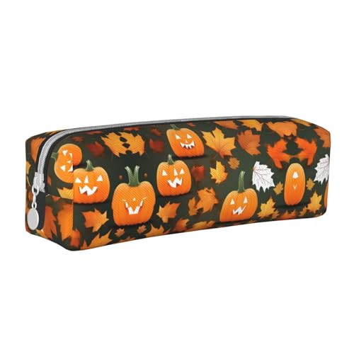 HLBSDM Federmäppchen mit Kürbismotiv, Leder, Reißverschluss, großes Fassungsvermögen, langlebig, praktisch und tragbar von HLBSDM