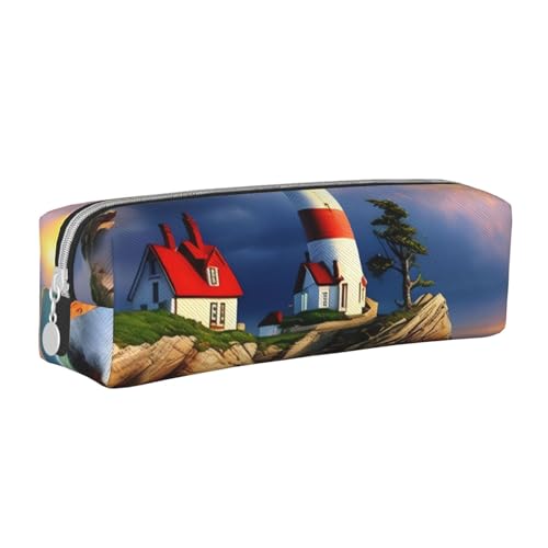 HLBSDM Federmäppchen mit Leuchtturm-Diamantmalerei, Leder, mit Reißverschluss, großer Kapazität, langlebig, praktisch und tragbar von HLBSDM