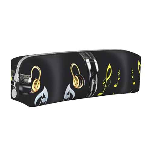 HLBSDM Federmäppchen mit Mikrofon und Musiknoten, Leder, mit Reißverschluss, große Kapazität, langlebig, praktisch und tragbar von HLBSDM