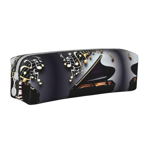 HLBSDM Federmäppchen mit Musiknoten-Klavier, Leder, mit Reißverschluss, großer Kapazität, langlebig, praktisch und tragbar von HLBSDM