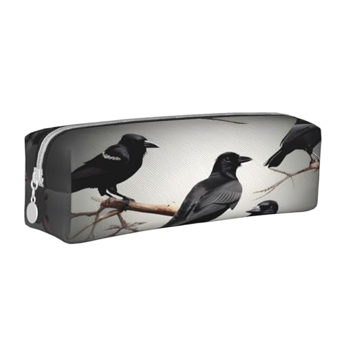 HLBSDM Federmäppchen mit Reißverschluss, Leder, mit schwarzem Krähen-Motiv, Vögel auf einem AST, große Kapazität, langlebig, praktisch und tragbar von HLBSDM