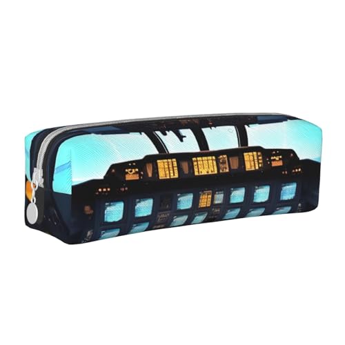 HLBSDM Federmäppchen mit Reißverschluss aus Leder mit Flugzeug-Cockpit und großem Fassungsvermögen, langlebig, praktisch und tragbar von HLBSDM