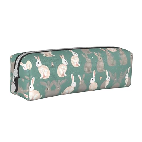 HLBSDM Federmäppchen mit Reißverschluss aus Leder mit Kaninchen-Hintergründen und großem Fassungsvermögen, langlebig, praktisch und tragbar von HLBSDM