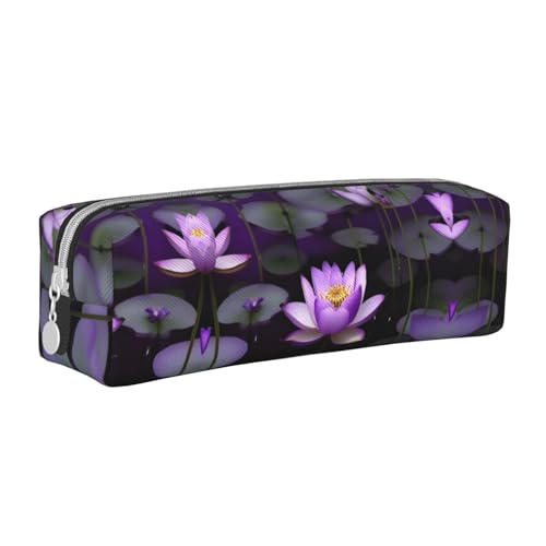 HLBSDM Federmäppchen mit Reißverschluss aus Leder mit Lotusblume, lila, mit großem Fassungsvermögen, langlebig, praktisch und tragbar von HLBSDM