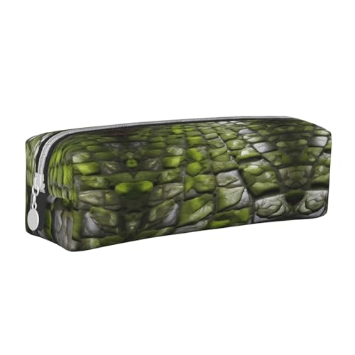 HLBSDM Federmäppchen mit Reißverschluss aus Leder mit Moossteinpflaster und großem Fassungsvermögen, langlebig, praktisch und tragbar von HLBSDM