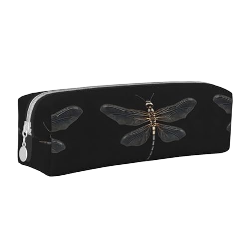 HLBSDM Federmäppchen mit Reißverschluss und Libelle, schwarzes Leder, große Kapazität, langlebig, praktisch und tragbar von HLBSDM