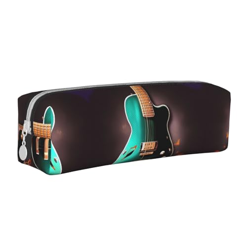 HLBSDM Federmäppchen mit Reißverschluss und Musik-Gitarre aus Leder mit großem Fassungsvermögen, langlebig, praktisch und tragbar von HLBSDM