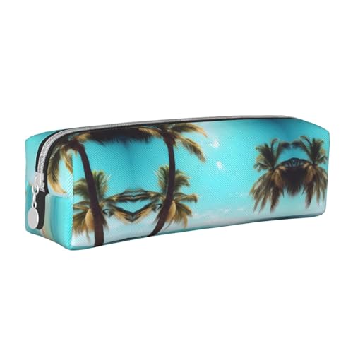 HLBSDM Federmäppchen mit Reißverschluss und Palmenmotiv aus Leder mit großem Fassungsvermögen, langlebig, praktisch und tragbar von HLBSDM