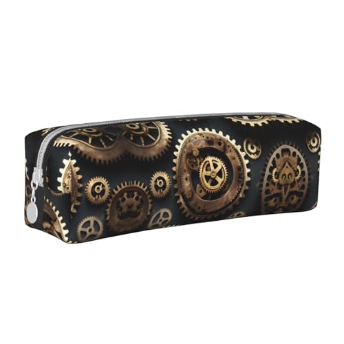HLBSDM Federmäppchen mit Steampunk-Zahnrädern, Leder, mit Reißverschluss, großer Kapazität, langlebig, praktisch, tragbar von HLBSDM