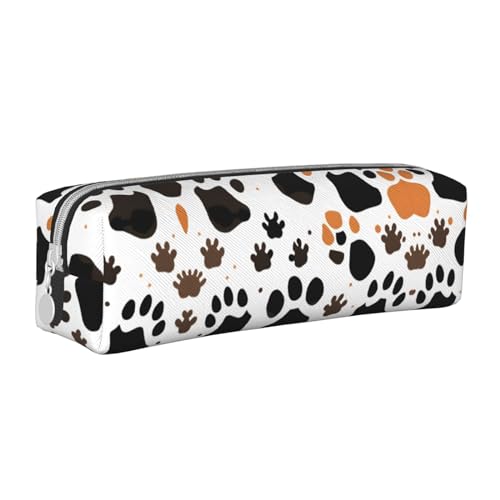 HLBSDM Federmäppchen mit Tierpfotenabdruck, Leder, mit Reißverschluss, großer Kapazität, langlebig, praktisch und tragbar von HLBSDM