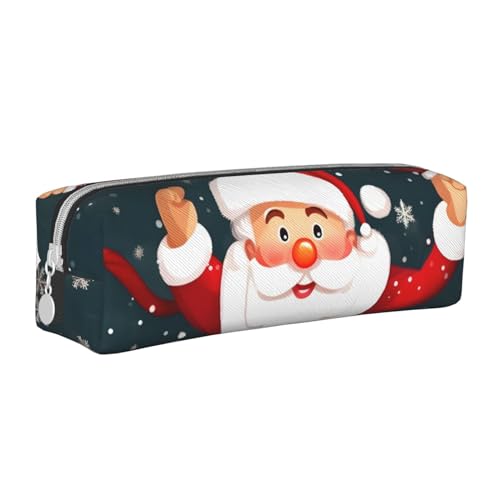 HLBSDM Federmäppchen mit Weihnachtsmann-Motiv, Leder, mit Reißverschluss, große Kapazität, langlebig, praktisch und tragbar von HLBSDM