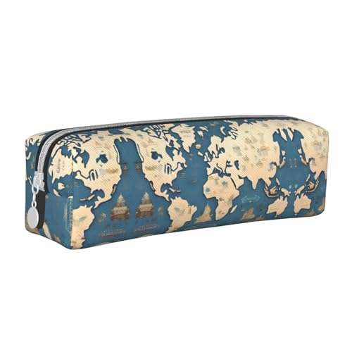 HLBSDM Federmäppchen mit Weltkarte, Leder, mit Reißverschluss, großer Kapazität, langlebig, praktisch und tragbar von HLBSDM