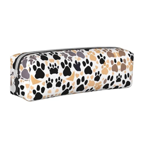 HLBSDM Federmäppchen mit niedlichem Hundepfotenabdruck, Leder, mit Reißverschluss, großer Kapazität, langlebig, praktisch, tragbar von HLBSDM