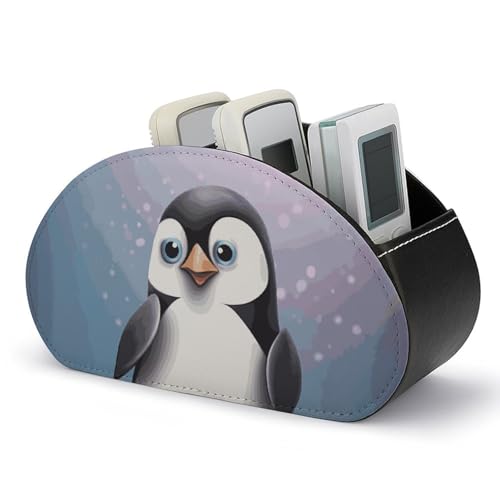 HLBSDM Fernbedienungshalter „I Love Penguins“, Aufbewahrungsbox für TV-Fernbedienungen, Schreibtisch-Organizer aus Leder, Stifthalter aus PU, Schreibwaren-Organizer für Wohnzimmer und Büro (5 Fächer) von HLBSDM
