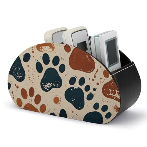 HLBSDM Fernbedienungshalter mit Hundepfote, Aufbewahrungsbox für TV-Fernbedienungen, Schreibtisch-Organizer aus Leder, Stifthalter aus PU, Schreibwaren-Organizer für Wohnzimmer und Büro (5 Fächer) von HLBSDM