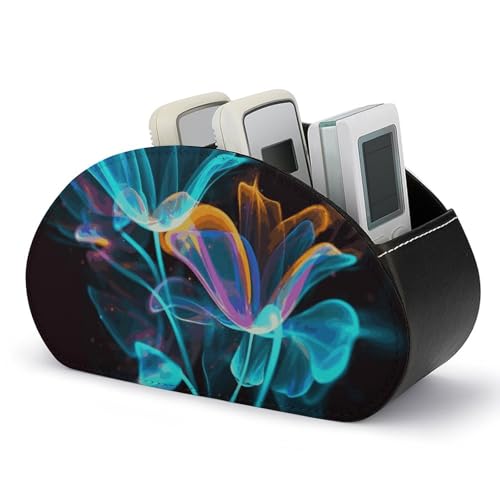 HLBSDM Fernbedienungshalter mit Neonblumen, Aufbewahrungsbox für TV-Fernbedienungen, Schreibtisch-Organizer aus Leder, Stifthalter aus PU, Schreibwaren-Organizer für Wohnzimmer und Büro (5 Fächer) von HLBSDM