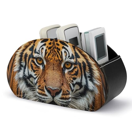 HLBSDM Fierce Tiger Fernbedienungshalter, TV-Fernbedienungs-Caddy-Aufbewahrungsbox, Schreibtisch-Organizer aus Leder, PU-Stiftehalter, Schreibwaren-Organizer für Wohnzimmer und Büro (5 Fächer) von HLBSDM