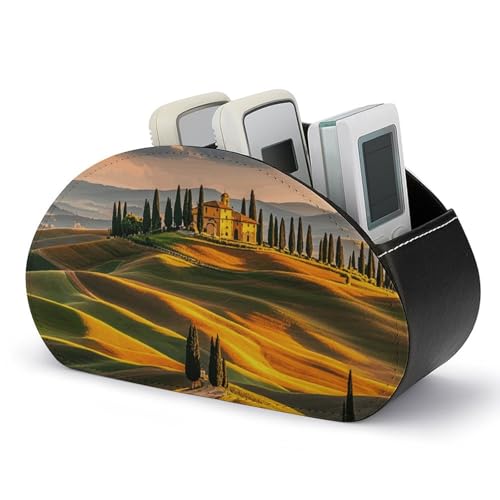 HLBSDM Italy-Tuscan Fernbedienungshalter, TV-Fernbedienungs-Caddy, Aufbewahrungsbox, Schreibtisch-Organizer aus Leder, PU-Stiftehalter, Schreibwaren-Organizer für Wohnzimmer und Büro (5 Fächer) von HLBSDM