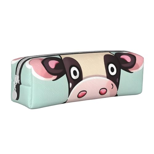 HLBSDM Niedliches Federmäppchen aus schwarzem Rindsleder mit Reißverschluss und großem Fassungsvermögen, langlebig, praktisch und tragbar von HLBSDM