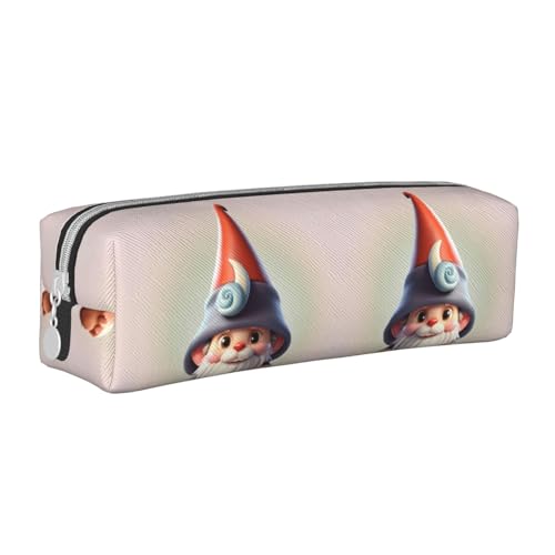 HLBSDM Niedliches Federmäppchen mit Gnomenhut, Leder, mit Reißverschluss, großer Kapazität, langlebig, praktisch und tragbar von HLBSDM