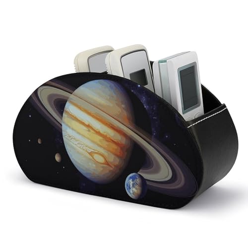 HLBSDM Planet Jupiter Fernbedienungshalter, TV-Fernbedienungs-Caddy-Aufbewahrungsbox, Schreibtisch-Organizer aus Leder, PU-Stiftehalter, Schreibwaren-Organizer für Wohnzimmer und Büro (5 Fächer) von HLBSDM