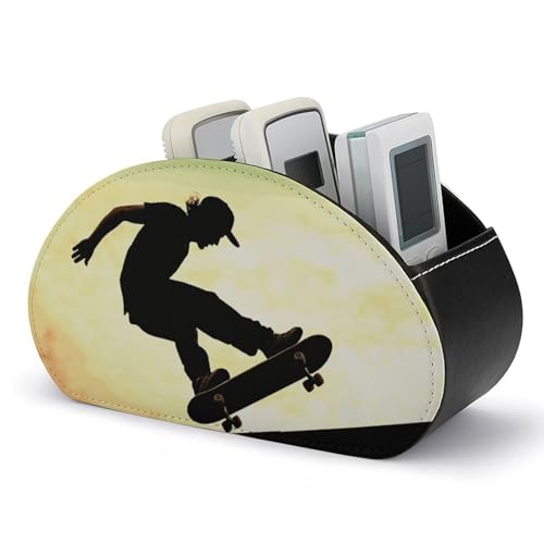 HLBSDM Skateboard-Fernbedienungshalter, Aufbewahrungsbox für TV-Fernbedienungen, Schreibtisch-Organizer aus Leder, Stifthalter aus PU, Schreibwaren-Organizer für Wohnzimmer und Büro (5 Fächer) von HLBSDM