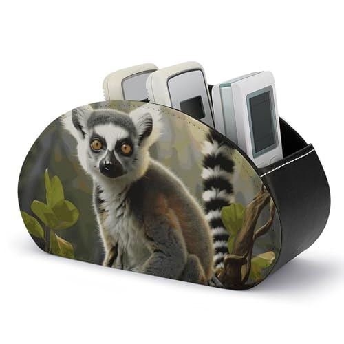 HLBSDM Tailed Lemur-Fernbedienungshalter, Aufbewahrungsbox für TV-Fernbedienungen, Schreibtisch-Organizer aus Leder, Stifthalter aus PU, Schreibwaren-Organizer für Wohnzimmer und Büro (5 Fächer) von HLBSDM