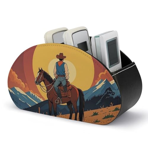 HLBSDM West Cowboy Fernbedienungshalter, TV-Fernbedienungs-Caddy-Aufbewahrungsbox, Schreibtisch-Organizer aus Leder, PU-Stiftehalter, Schreibwaren-Organizer für Wohnzimmer und Büro (5 Fächer) von HLBSDM