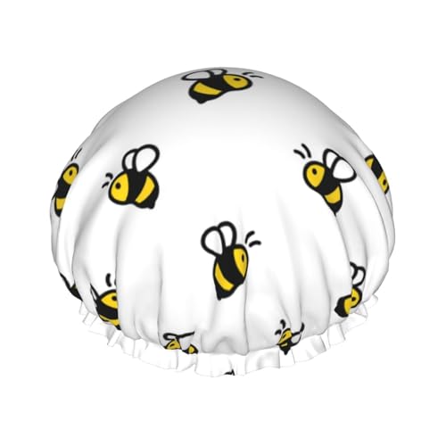 Haarhaube zum Duschen – Honigbienen-Doppelschicht-Duschhaube, wiederverwendbar, wasserabweisend, große Duschhaube für Damen, Haarhaube zum Duschen mit PEVA-Futter und elastischem Seil von HLBSDM
