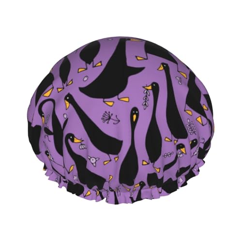 Haarhaube zum Duschen – lustige, doppellagige Duschhaube mit Gans-Motiv, wiederverwendbar, wasserabweisend, große Duschhaube für Damen, Haarhaube zum Duschen mit PEVA-Futter und elastischem Seil von HLBSDM