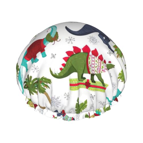 Leichte Duschhaube mit buntem Dinosaurier-Aufdruck für Damen, doppelte wasserdichte Schichten, Badehut, atmungsaktiv von HLBSDM