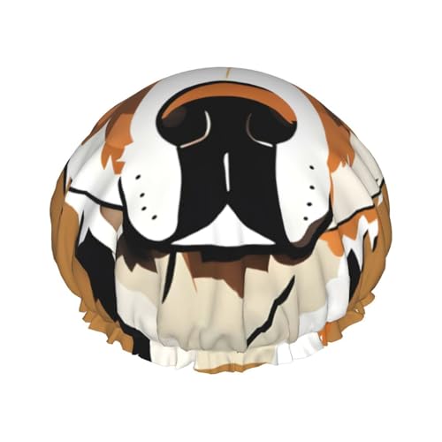 Niedliche Duschhaube mit Tierfarm-Hunde-Aufdruck, Bade-Duschhauben für Frauen mit langem Haar, doppellagiger wasserdichter Bade-Duschhut von HLBSDM