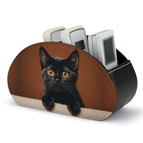 Niedlicher Fernbedienungshalter mit guckender schwarzer Katze, Aufbewahrungsbox für TV-Fernbedienungen, Schreibtisch-Organizer aus Leder, Stifthalter aus PU, Schreibwaren-Organizer für Wohnzimmer u von HLBSDM