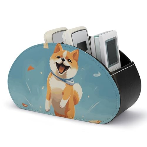 Niedlicher Shiba Inu-Fernbedienungshalter, Aufbewahrungsbox für TV-Fernbedienungen, Schreibtisch-Organizer aus Leder, Stifthalter aus PU, Schreibwaren-Organizer für Wohnzimmer und Büro (5 Fächer) von HLBSDM