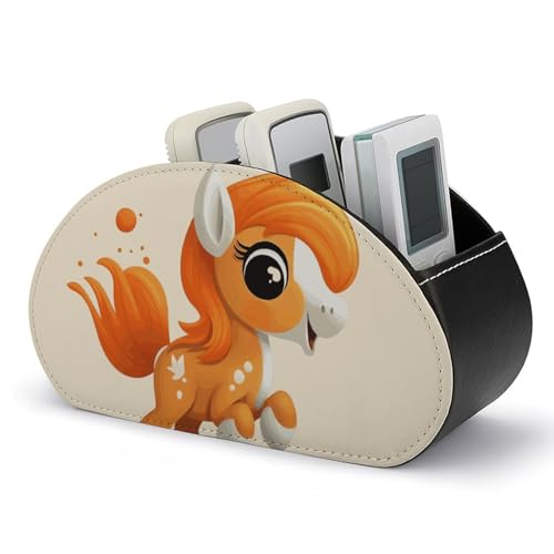 Niedlicher orangefarbener Pony-Fernbedienungshalter, Aufbewahrungsbox für TV-Fernbedienungen, Schreibtisch-Organizer aus Leder, Stifthalter aus PU, Schreibwaren-Organizer für Wohnzimmer und Büro (5 von HLBSDM