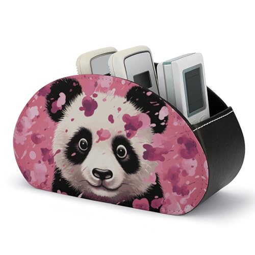 Pink Panda Fernbedienungshalter aus Baumwolle, Aufbewahrungsbox für TV-Fernbedienungen, Schreibtisch-Organizer aus Leder, Stiftehalter aus PU, Schreibwaren-Organizer für Wohnzimmer und Büro (5 Fäch von HLBSDM