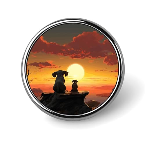 Runder Anstecker mit Elefanten- und Hundemotiv, der den Sonnenuntergang beobachtet, für Männer und Frauen, langlebige, stilvolle Anstecknadeln, leichte Metallanstecker für Hemden, Jacken und Hüte von HLBSDM