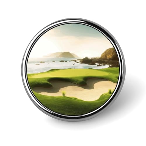 Rundes Anstecker mit Strand-Golfplatzmotiv für Männer und Frauen, langlebige, stilvolle Anstecknadeln, leichte Metallanstecker für Hemden, Jacken und Hüte von HLBSDM