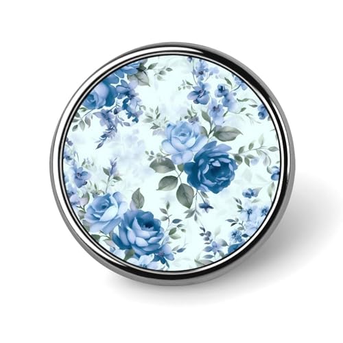 Rundes Anstecker mit blauem Blumenmuster und Rosen für Männer und Frauen. Langlebige, stilvolle Anstecknadeln. Leichte Metallanstecker für Hemden, Jacken und Hüte. von HLBSDM