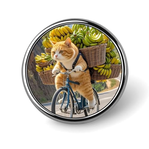 Rundes Anstecker mit der Aufschrift „Cats Ride Bikes to Deliver Bananas“ für Männer und Frauen. Langlebige, stilvolle Anstecknadeln. Leichte Metallanstecker für Hemden, Jacken und Hüte. von HLBSDM