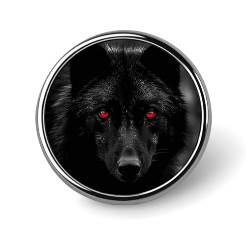 Schwarzer, rotäugiger Wolf, runder Anstecker für Männer und Frauen, langlebige, stilvolle Anstecknadeln, leichte Metallanstecker für Hemden, Jacken, Hüte von HLBSDM