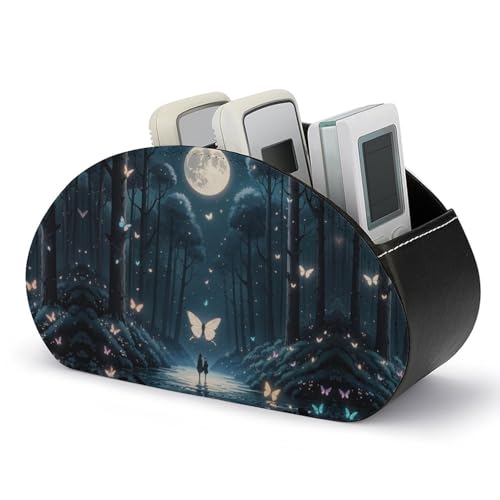 Schwarzlicht-Fantasiewald-Fernbedienungshalter, Aufbewahrungsbox für TV-Fernbedienungen, Schreibtisch-Organizer aus Leder, Stifthalter aus PU, Schreibwaren-Organizer für Wohnzimmer und Büro (5 Fäch von HLBSDM