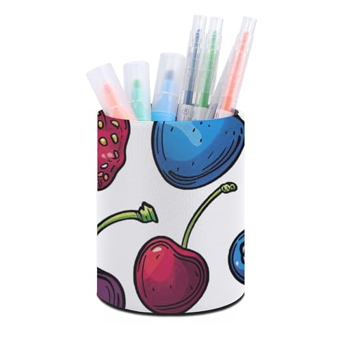 Stifthalterständer für den Schreibtisch, Bleistifthalter, Schreibtisch-Organizer, Beeren und Früchte, Leder, Stiftebecher, Schreibwaren-Organizer, Aufbewahrungsbox für Kunstbedarf, Caddy für Büro u von HLBSDM