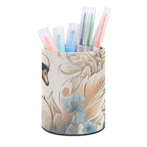 Stifthalterständer für den Schreibtisch, Bleistifthalter, Schreibtisch-Organizer, Blumen und Schwäne, Leder, Stiftebecher, Schreibwaren-Organizer, Aufbewahrungsbox für Kunstbedarf, Caddy für Büro u von HLBSDM