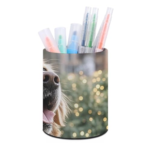 Stifthalterständer für den Schreibtisch, Bleistifthalter, Schreibtisch-Organizer, Golden Retriever-Hund, Leder, Stiftebecher, Schreibwaren-Organizer, Aufbewahrungsbox für Kunstbedarf, Caddy für Bür von HLBSDM