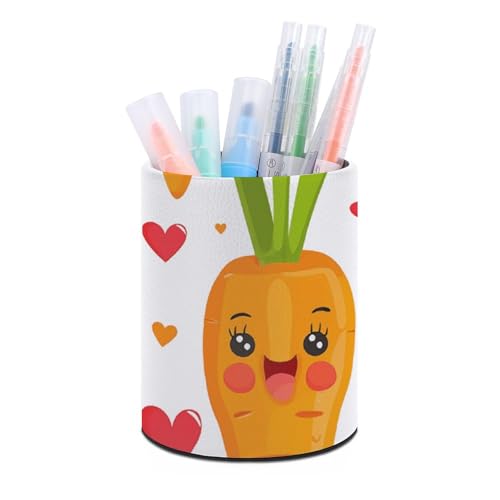 Stifthalterständer für den Schreibtisch, Bleistifthalter, Schreibtisch-Organizer, Karotte im Cartoon-Stil, Leder-Stiftebecher, Schreibwaren-Organizer, Aufbewahrungsbox für Kunstbedarf, Caddy für Bü von HLBSDM