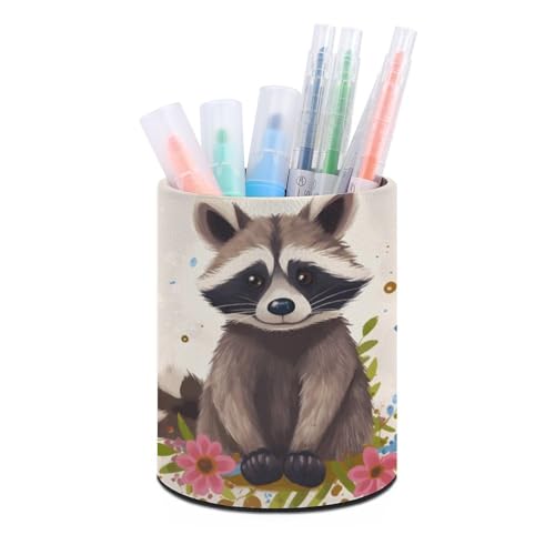 Stifthalterständer für den Schreibtisch, Bleistifthalter, Schreibtisch-Organizer, Waschbärleder, Stiftebecher, Schreibwaren-Organizer, Aufbewahrungsbox für Kunstbedarf, Caddy für Büro und Zuhause von HLBSDM