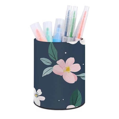 Stifthalterständer für den Schreibtisch, Bleistifthalter, Schreibtisch-Organizer, marineblaue Blume, Leder, Stiftebecher, Schreibwaren-Organizer, Aufbewahrungsbox für Kunstbedarf, Caddy für Büro un von HLBSDM